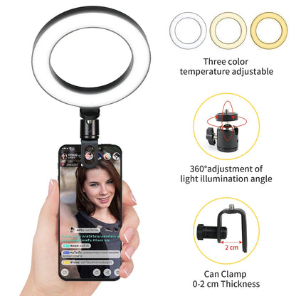 6,3 pouces LED Ring Lights Round Lamp Selfie Live Streaming USB Desktop Clip pour Youtube Macbook PC Ordinateur portable Tiktok Stream