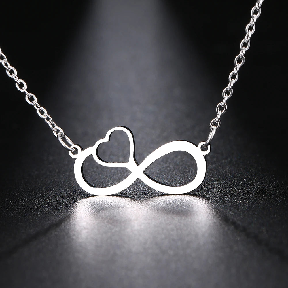 Colliers en acier inoxydable avec pendentif en forme de cœur et symbole de l'infini pour femmes, bijoux tendance, cadeaux de fête, nouveauté 2025.