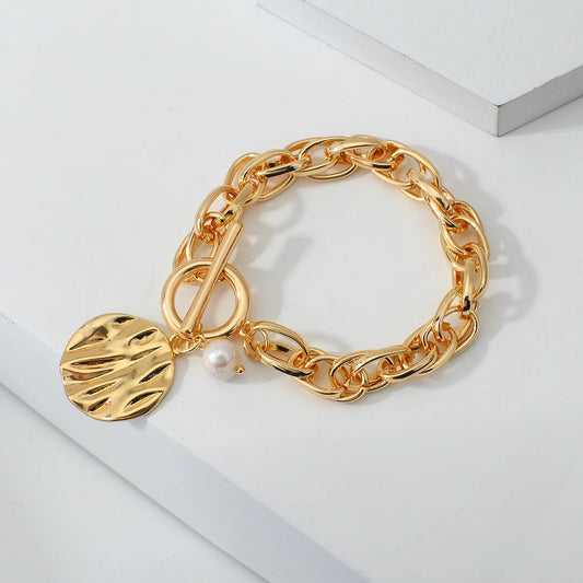 AENSOA 2024 Vintage Bracelets & Bangles Bohemian Chunky Chain Gold Color Charm Round Bracelet for Women Jewelry Bijoux Femme