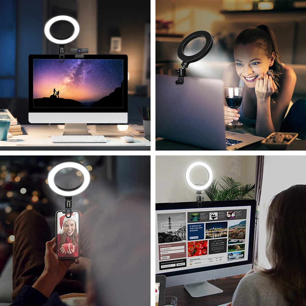 6,3 pouces LED Ring Lights Round Lamp Selfie Live Streaming USB Desktop Clip pour Youtube Macbook PC Ordinateur portable Tiktok Stream
