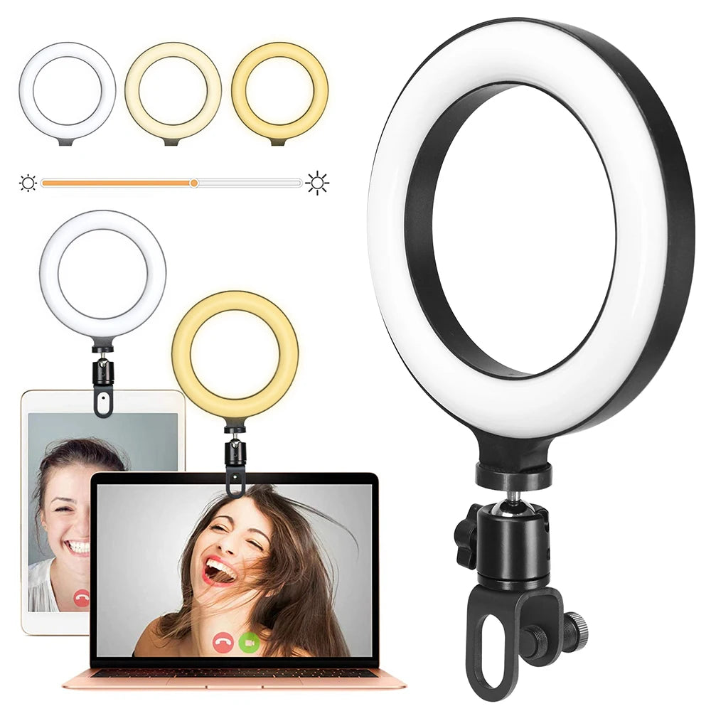 6,3 pouces LED Ring Lights Round Lamp Selfie Live Streaming USB Desktop Clip pour Youtube Macbook PC Ordinateur portable Tiktok Stream
