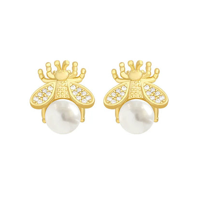 New French Retro Crystal Pearl Stud Earrings For Women Exquisite Bee Small Earrings Fashion Jewelry Gift Mujer Boucle D'oreille