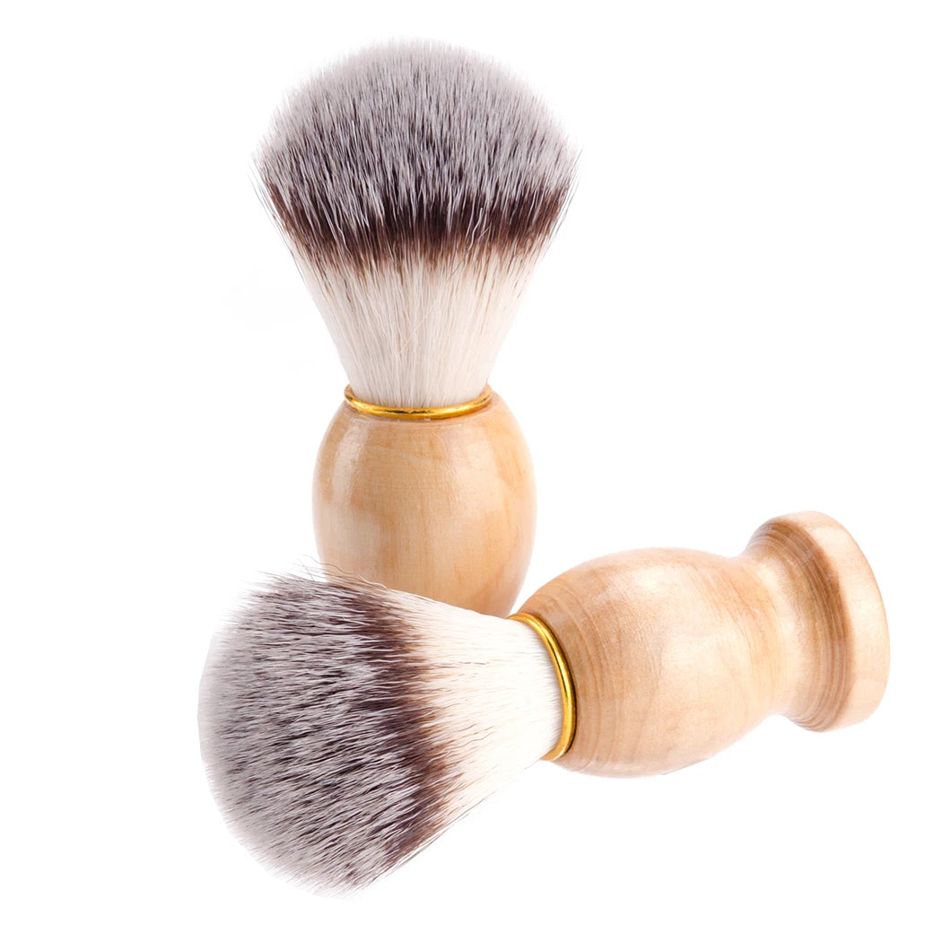 Ensemble de Rasage pour Homme  Brosse à raser en poils synthétiques • Poignée en bois élégante • Support + Bol en acier inoxydable