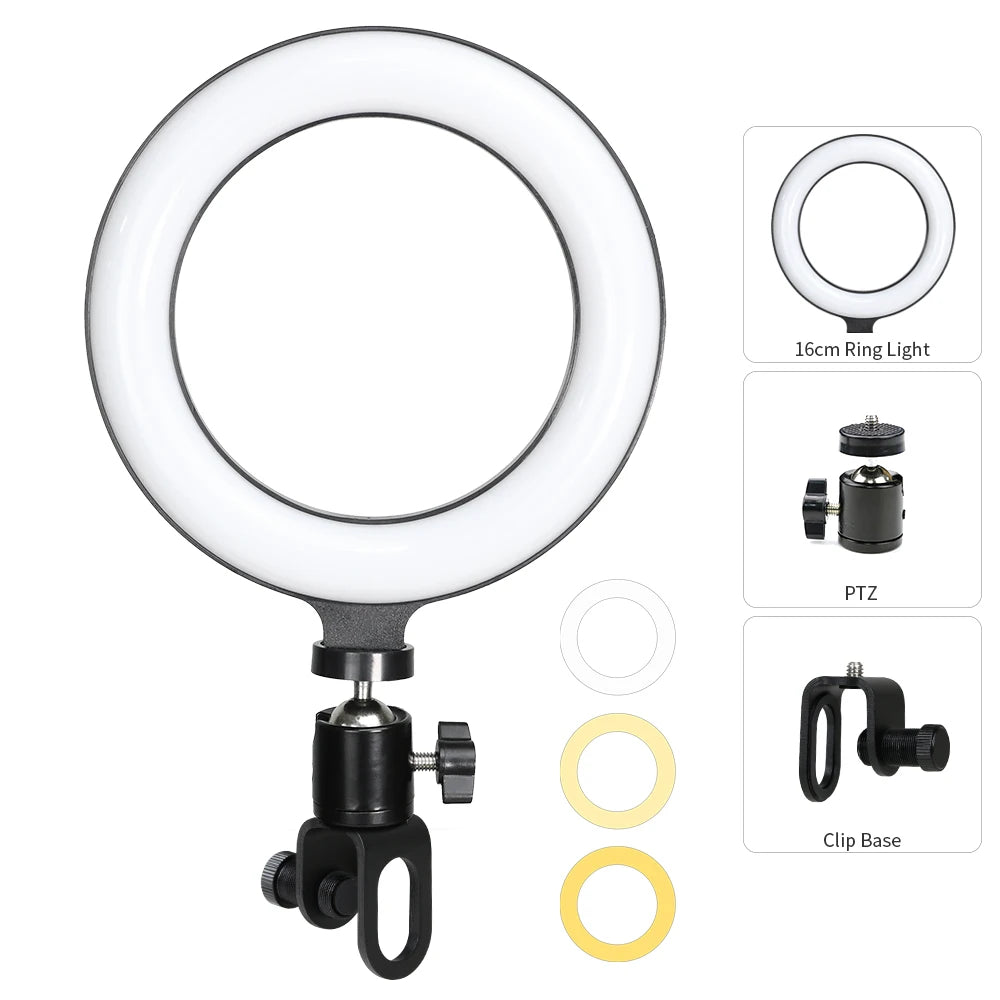 6,3 pouces LED Ring Lights Round Lamp Selfie Live Streaming USB Desktop Clip pour Youtube Macbook PC Ordinateur portable Tiktok Stream