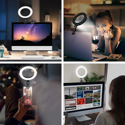 6,3 pouces LED Ring Lights Round Lamp Selfie Live Streaming USB Desktop Clip pour Youtube Macbook PC Ordinateur portable Tiktok Stream
