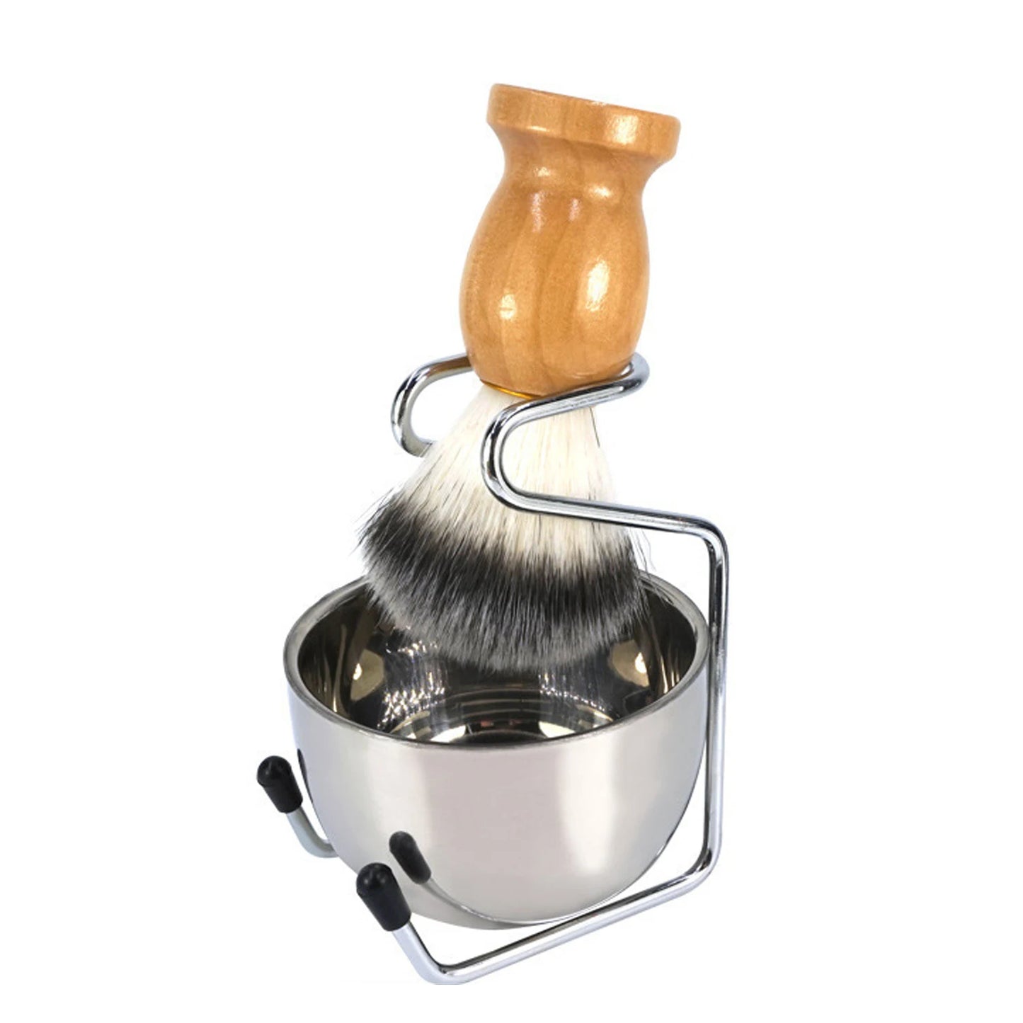 Ensemble de Rasage pour Homme  Brosse à raser en poils synthétiques • Poignée en bois élégante • Support + Bol en acier inoxydable