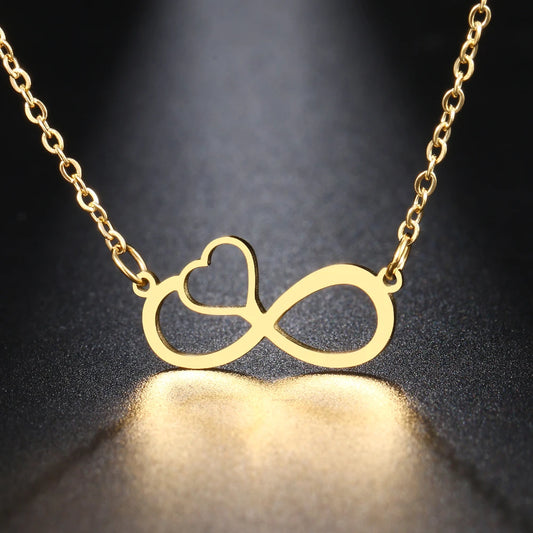 Colliers en acier inoxydable avec pendentif en forme de cœur et symbole de l'infini pour femmes, bijoux tendance, cadeaux de fête, nouveauté 2025.