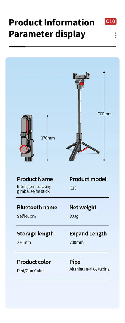Stabilisateur d’intelligence 360 Rotation automatique Suivre le cardan, avec télécommande, selfie stabilisateur pour iPhone Android