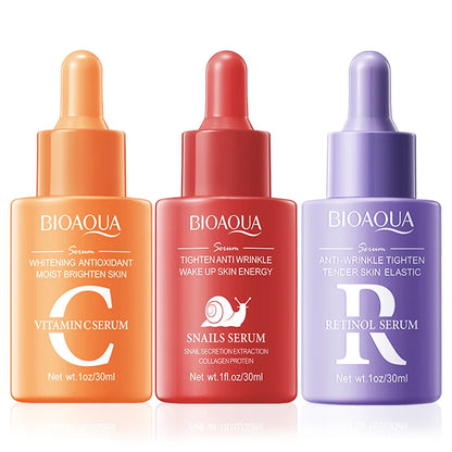 BIOAQUA – Sérum Visage Concentré à la Vitamine C, Rétinol & Acide Hyaluronique, Essence Anti-Âge Éclaircissante.