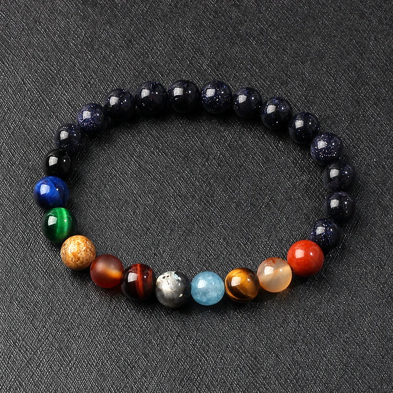 🌌 Bracelet Galaxie – 8 Planètes du Système Solaire & Étoile Gardienne