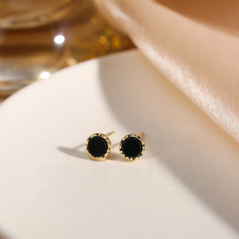 Classic Black Round Small Stud Earrings for Women Golden Color Simple Geometry Girls Trendy Earrings Punk Jewelry Gift