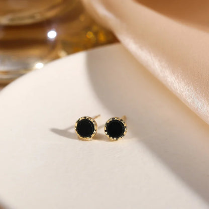 Classic Black Round Small Stud Earrings for Women Golden Color Simple Geometry Girls Trendy Earrings Punk Jewelry Gift