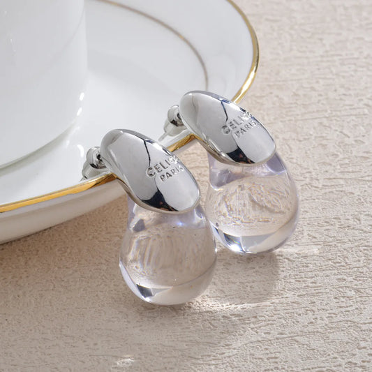 Boucles d'oreilles goutte d'eau transparentes pour femmes, plaquées or, élégantes et modernes