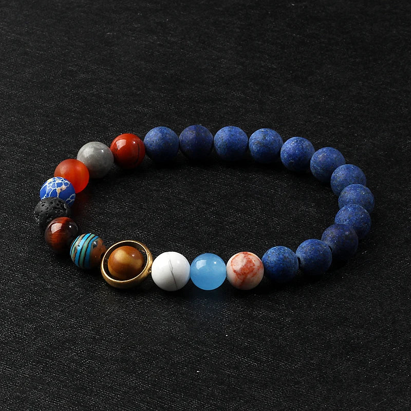 🌌 Bracelet Galaxie – 8 Planètes du Système Solaire & Étoile Gardienne