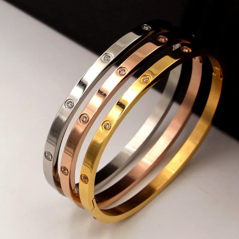 Bracelet tendance en acier inoxydable et oxyde de zirconium pour femme et homme,résistant à la lumière.