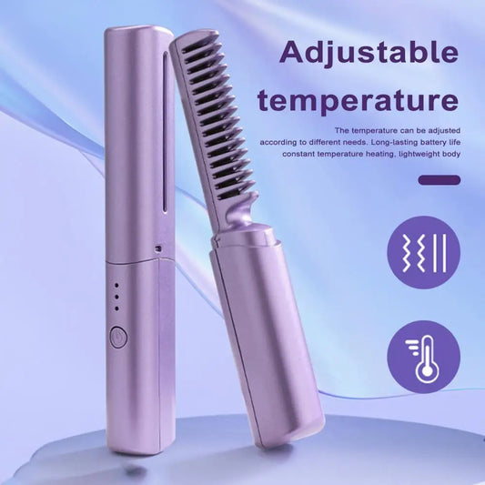 Lisseur compact pour usage domestique Peigne à lisser sans fil portable pour usage de salon de voyage Réglable pour bouclé