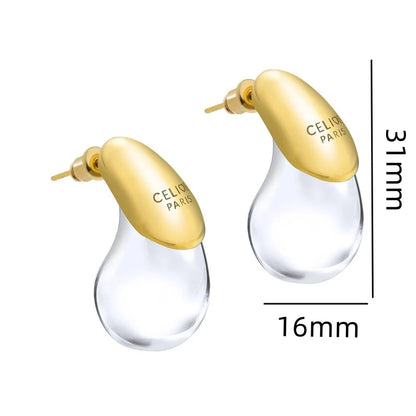Boucles d'oreilles goutte d'eau transparentes pour femmes, plaquées or, élégantes et modernes