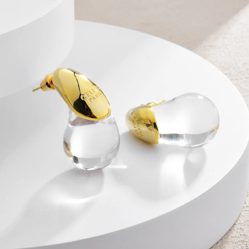 Boucles d'oreilles goutte d'eau transparentes pour femmes, plaquées or, élégantes et modernes