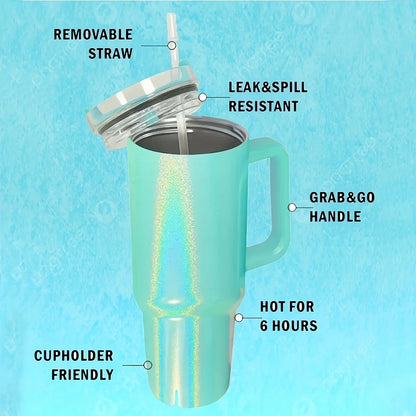 Tasse thermos en acier inoxydable de 40 oz avec couvercle à poignée et tasse de voyage en peinture arc-en-ciel isolée pour boissons chaudes et froides à l'extérieur