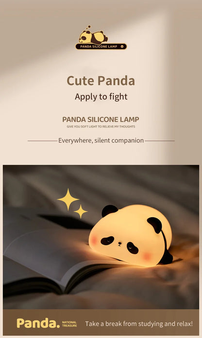 USB Rechargeable LED Veilleuse Mignon Dessin Animé Panda Silicone Lampe Timing Fonction Bureau Chevet Décor Enfants Veilleuse Cadeau