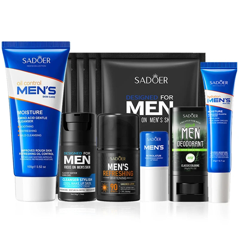 SADOER – Coffret Soins Visage Hommes 6-en-1  Hydratation • Nettoyage • Protection solaire • Anti-âge .