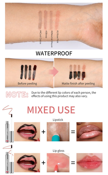 Crayon à lèvres hautement pigmenté Tatouage Matte Peel Off Améliorer le liner pour les lèvres Lasting Lip Stain Waterproof 4Colors Transfer-proof Lipstic