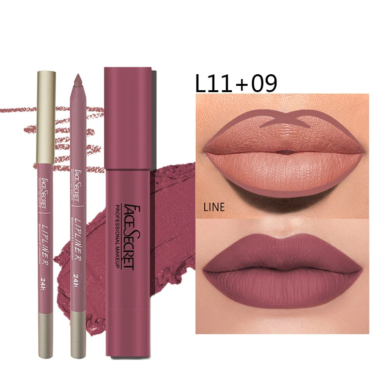 Ensemble crayon à lèvres et rouge à lèvres mat, imperméable à l'eau, maquillage à lèvres longue durée, rendu de couleur mate douce, cosmétiques de maquillage pour femmes