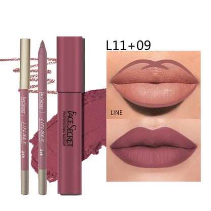 Ensemble crayon à lèvres et rouge à lèvres mat, imperméable à l'eau, maquillage à lèvres longue durée, rendu de couleur mate douce, cosmétiques de maquillage pour femmes