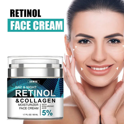 Rétinol Crème pour le visage anti-âge Hydratant Dérivant Collagène Crèmes à l’acide hyaluronique Soins de la peau 50ML