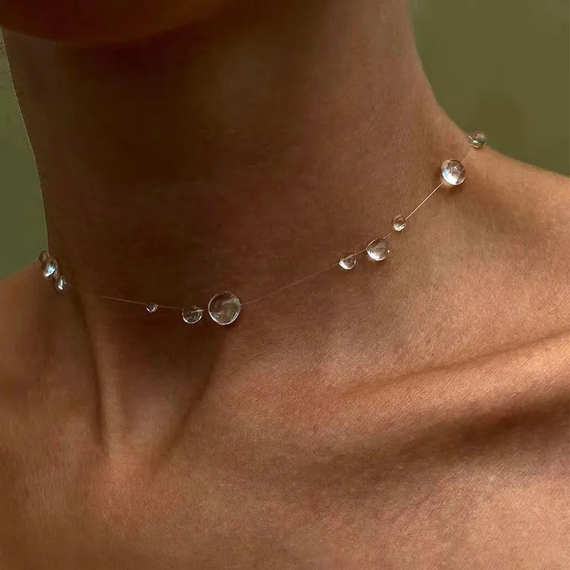 Collier et boucles d'oreilles en forme de goutte d'eau transparente, minimaliste