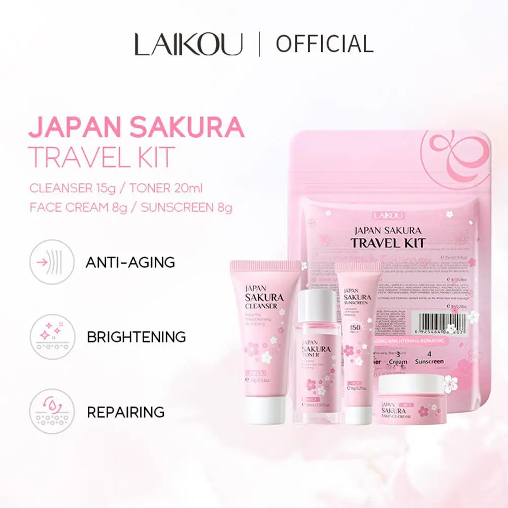 4pcs/Bag Sakura Skin Care Sets Facial Cleanser Face Face Toner Sunscreen Hydratant Lissant Nourrissant Produit de soins de la peau