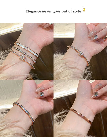 Bracelet Luxe en Acier Titane – Or Rose & Zircon Scintillant