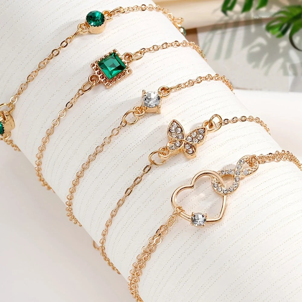 Ensemble de bracelets d'inspiration vintage de 5 pièces avec strass étincelants - Infinity & Geometric Designs, parfait.