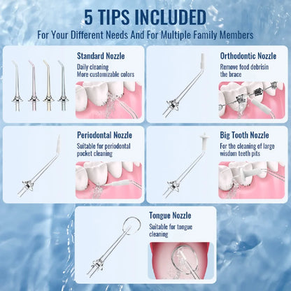 Dental Oral Irrigator Water Wire Teeth Wire Pick Mouth Washing Machine 5 Nozzles 3 USB Modes Rechargeable 300ml Tank
