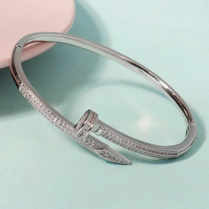 Bracelet Classique en Acier Inoxydable – Zircon Scintillant pour Femme