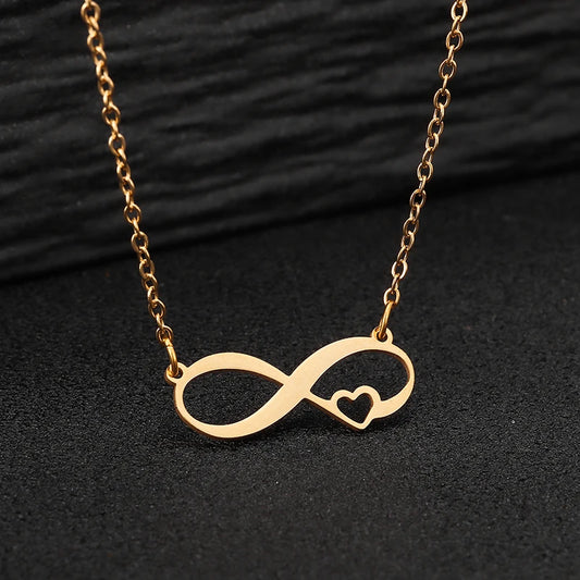 Collier ras du cou en acier inoxydable avec pendentif en forme de cœur et symbole de l'infini, simple et élégant, pour femme, bijou de mariage, cadeau