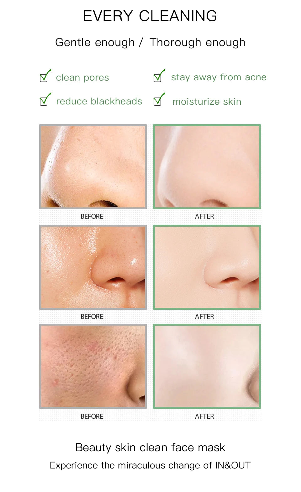 40g Face Clean Mask Green Tea/Rose Extract Cleansing Stick Deep Moisturizing Shrink Pores Blackhead Film Smear Oil Control Mask