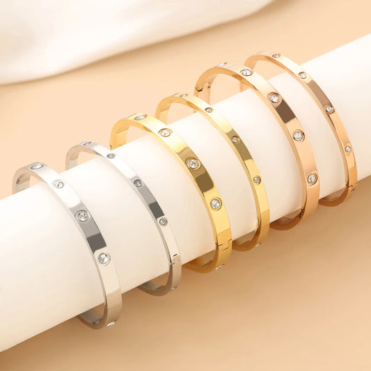 Bracelet tendance en acier inoxydable et oxyde de zirconium pour femme et homme,résistant à la lumière.