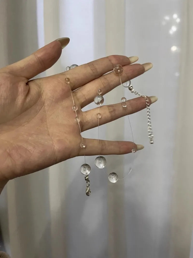 Collier et boucles d'oreilles en forme de goutte d'eau transparente, minimaliste