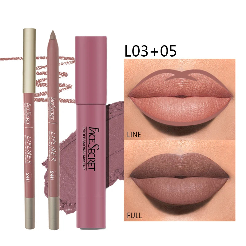 Ensemble crayon à lèvres et rouge à lèvres mat, imperméable à l'eau, maquillage à lèvres longue durée, rendu de couleur mate douce, cosmétiques de maquillage pour femmes