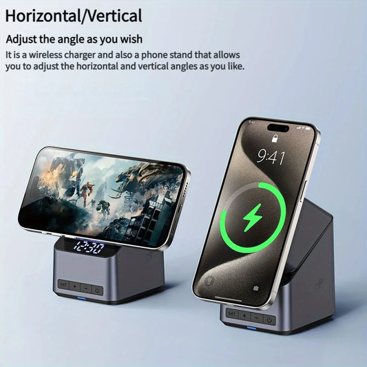 Chargeur Sans Fil Magnétique 4 En 1 One-Touch Rotation À 360° Et Affichage De L’Horloge Numérique, Station De Charge Rapide Pour iPhone iWatch AirPods