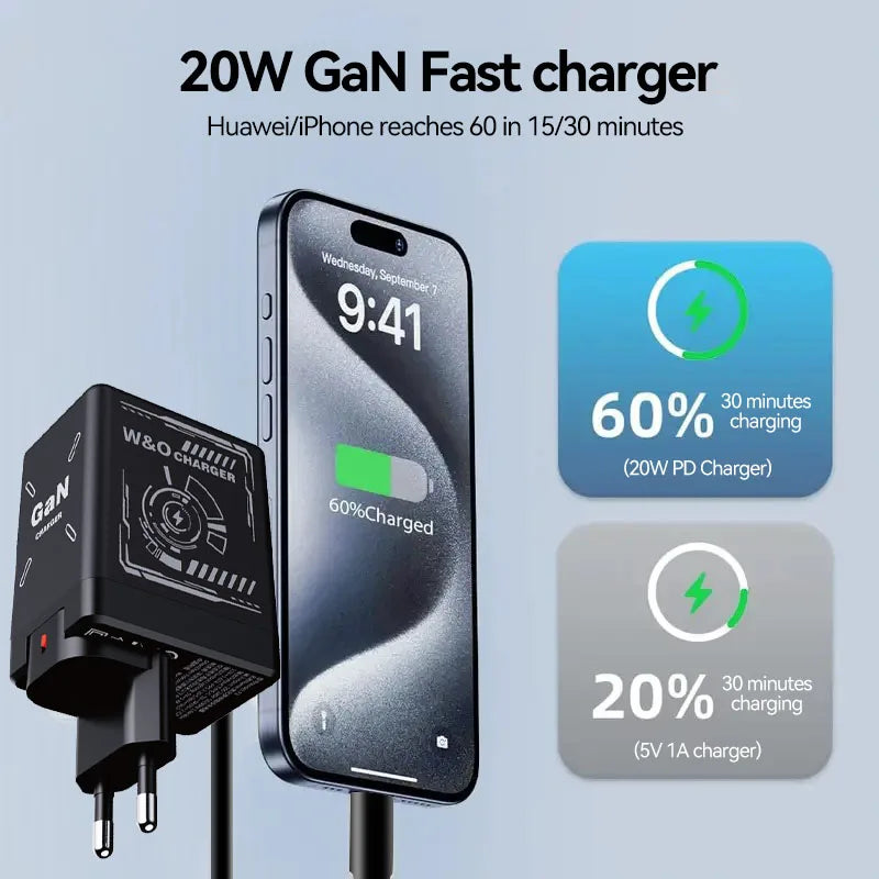 Chargeur 2-en-1 GaN 120W – Câble rétractable Type-C & Lightning | Adaptateur Portable Universel (F3)