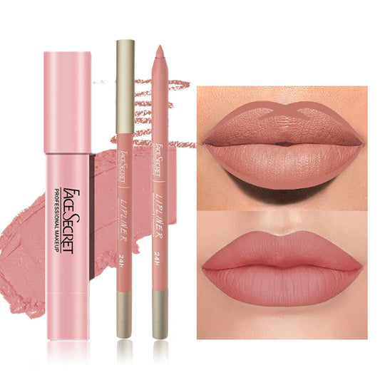 Ensemble crayon à lèvres et rouge à lèvres mat, imperméable à l'eau, maquillage à lèvres longue durée, rendu de couleur mate douce, cosmétiques de maquillage pour femmes