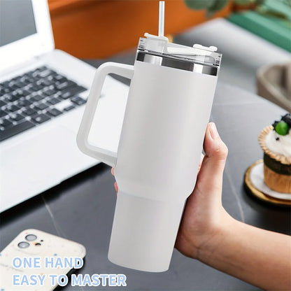 Bouteille d’eau isolée en acier inoxydable 304 de 40 oz, tasse de voiture à café thermique,flacon d'aspirateur froid et chaud avec paille et poignée, pour le sport