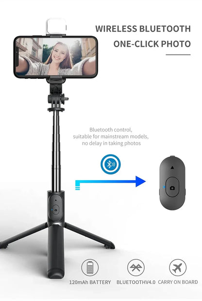 Xiaomi Mijia Selfie Stick 1045mm sans fil Bluetooth LED Fill Light Trépied étendu avec obturateur à distance pour téléphone portable Android IOS