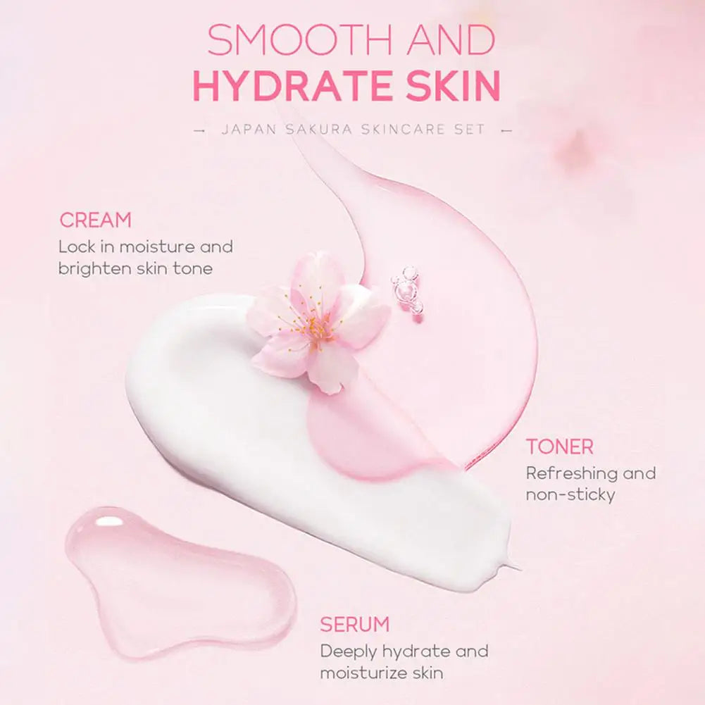 Sakura Lot de 5/3 soins pour le visage, sérum, tonique, nettoyant pour le visage, crème solaire, pour les yeux, coffret cadeau