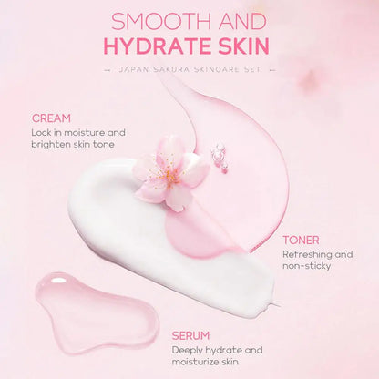 Sakura Lot de 5/3 soins pour le visage, sérum, tonique, nettoyant pour le visage, crème solaire, pour les yeux, coffret cadeau
