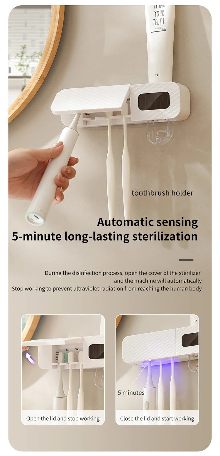 1 porte-brosse à dents intelligent, porte-brosse à dents intelligent à 3 emplacements, distributeur de dentifrice, nécessités quotidiennes domestiques