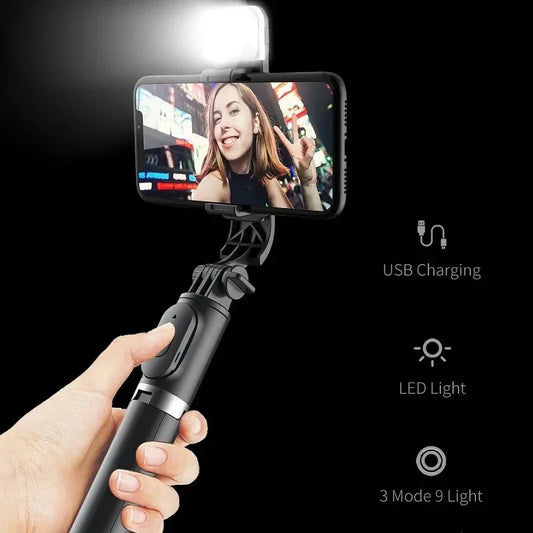 Xiaomi Mijia Selfie Stick 1045mm sans fil Bluetooth LED Fill Light Trépied étendu avec obturateur à distance pour téléphone portable Android IOS
