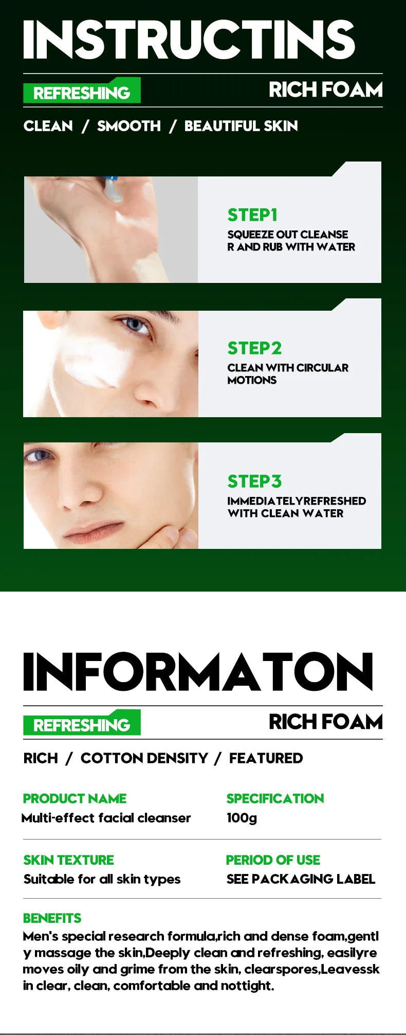 SADOER Nettoyant Visage pour Hommes  Hydratant,  anti-acné, purifie.